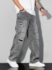 Manfinity Homme Men's Ripped Pocketed Wide Leg Loose Casual Jeans - Light Grey - View 6