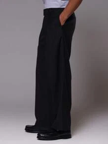 Musero Smart Casual Spring Tailored Wide Leg Trousers - Black - View 3