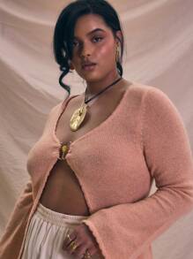 MUSERA Áo len dài tay dáng xòe, chất liệu mềm mại, có chi tiết vòng tròn, thích hợp cho mùa lễ hội, kiểu dáng thanh lịch và nhiều lớp. - trái cam - Xem 5