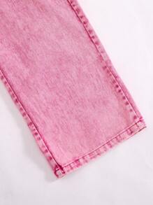 超大号甜美糖果粉色牛仔裤阔腿裤，适合少女和青少年女孩 - 淺粉色 - 查看 5