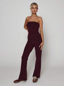 SHEIN Unity 罗纹针织抹胸毛衣连体裤 - 紫紅色 - 查看 4