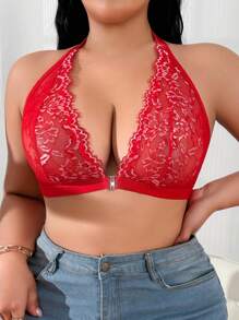 Seduluxe Romantic Lace Halter Neck Plus Size Lingerie, Simple Fashion Suitable For Summer - Red - View 5