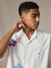 Manfinity VCAY 男士梭织时尚休闲宽松短袖衬衫，适合年轻人和日常穿着 - 白色 - 查看 5