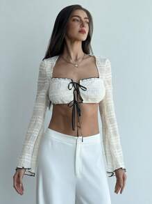 Aloruh Women's Spring/Summer Sleeveless Cropped Textured Fabric Scoop Neck Blouse, Apricot Color - Apricot - View 6