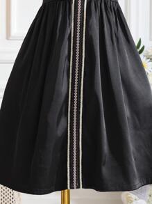 Tween Girl Ramadan Letter Ribbon Feather Sleeve Decor Traditional Festival Dress - Black - View 4