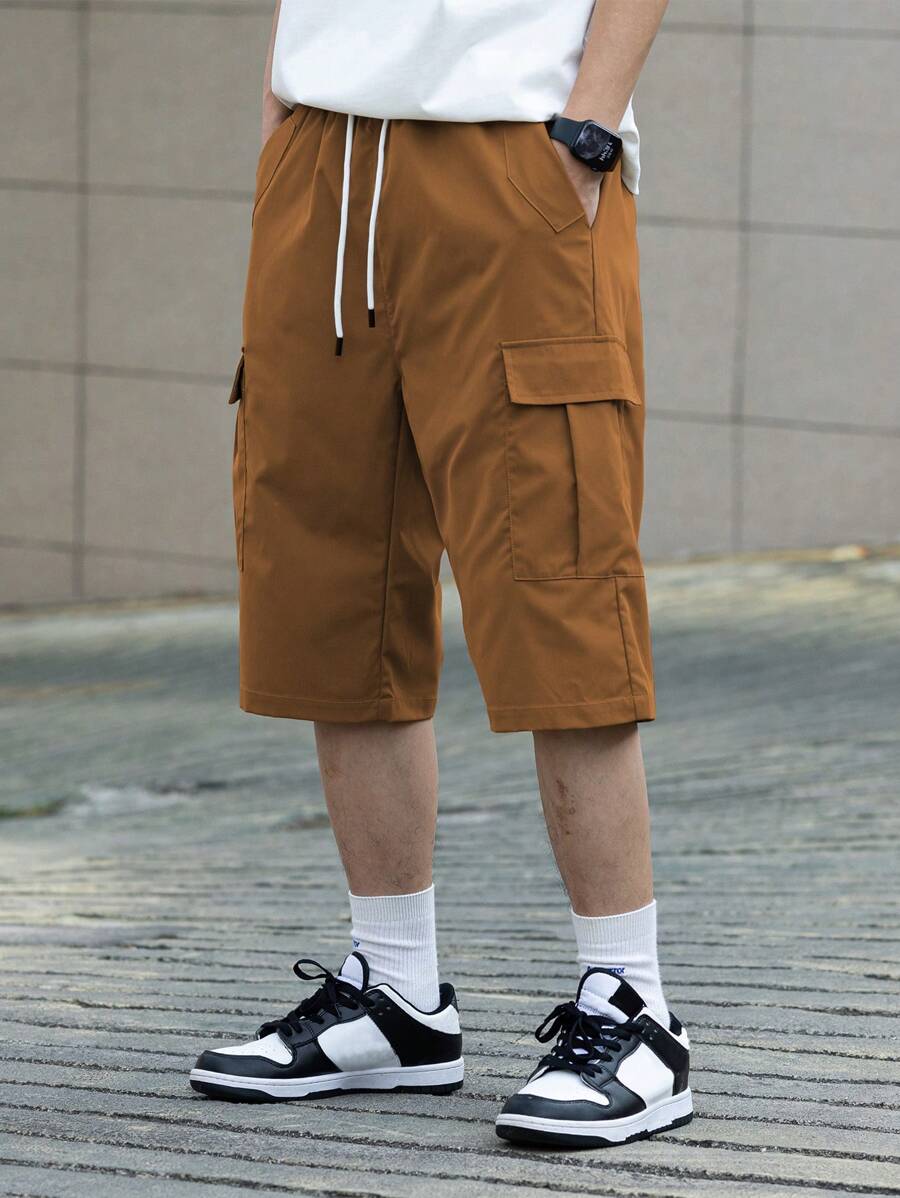 Claim Dot Shorts décontractés amples à poches cargo avec cordon de serrage à la taille pour hommes - Marron - Voir 1