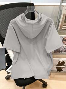 SHEIN Teen Boys' Casual Hooded Short Sleeve T-Shirt With Game Console Print, Summer - Grey - View 2