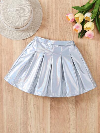 Elladie kids 适合年轻女孩的全息褶皱迷你裙