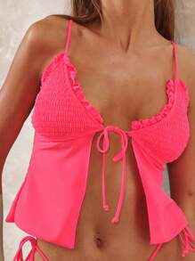 Musera Resort Áo bikini tankini kiểu boho buộc dây phía trước, cúp ngực xếp ly, phong cách Ibiza, dễ thương, gợi cảm, thích hợp cho kỳ nghỉ hè, đi biển, mùa xuân. - Đỏ - Xem 4