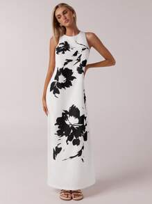 Forever 21 Vestito casual e ampio senza maniche con stampa floreale effetto acquerello, versatile - Multicolore - Visualizzare 1