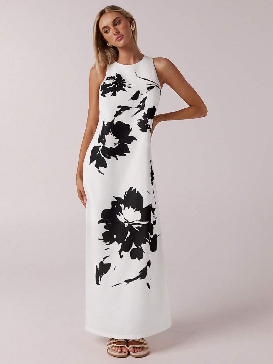 Forever 21 Vestito casual e ampio senza maniche con stampa floreale effetto acquerello, versatile - Multicolore - Visualizzare 1