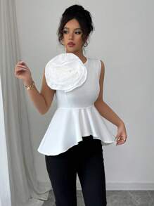 Selianne Women Casual Vacation 3D Flower Decor Tank Top, Minimalist & Fashionable, Suitable For Summer - White - View 1