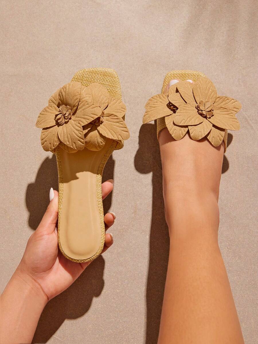 SHUZIA Women's Minimalist Daily Flat Sandals With Bow Decor - Beige - View 1