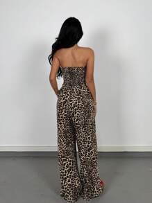 SHEIN Teen Girls Spring/Summer 2pcs Leopard Print Front Button Bustier Crop Top And Pocketed Pants Set - Brown - View 2