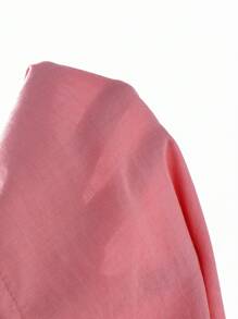 SHEIN Young Girls Pink Lace Trim Cinched Waist Tassels Pockets Embroidery Dress, Casual Cute Summer Outfit For Little Girls - Pink - View 4