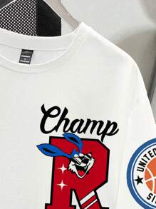 Manfinity Joysei 男士简约字母与兔子图案短袖圆领 T 恤