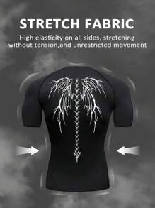 Manfinity Sport Polished Heren Wing Print Ronde Hals Raglan Mouw Korte Mouw Casual Fitness & Workout T-shirt Workout Tops Gym Top Compressie Shirt Ademend