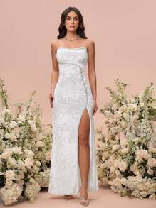 Glamine Women's Crystal Embellished Waist Fitted Long Dress Maxi Women Outfit