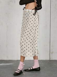 COUREZ Jupe mi-longue à pois, tenues d'été pour femmes style Y2K vintage - Blanc - Voir 3