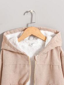 Tween 女童灯芯绒连帽加厚外套，短款休闲保暖秋冬外套 - 杏色 - 查看 3