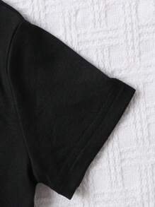 SHEIN 2 件套男童基本款短袖 T 恤和黑色中长短裤套装 - 多色 - 黑色 - 查看 3