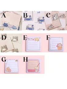 1 件/4 件（1 本/50 张）漫画猫便签，可爱卡通便签纸，类似好看的日记本材料书，留言遗忘笔记本，办公文具用品 - 彩色 - 查看 5