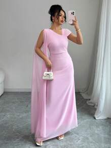 Rafferiza 优雅百搭派对不对称褶皱不对称肩部收腰连衣裙