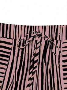 SHEIN LUNE Pantalones rectos informales de diseño de rayas con cordón y bolsillo en talla grande - Rosa vieja - Ver 3