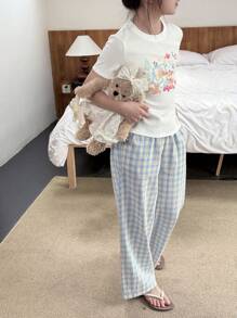 Dazy Kids 2 件 Tween Girl 女童圆领印花短袖套装，春夏，加大码 - 藍色 - 查看 2