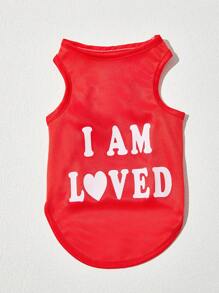 PETSIN 1 chiếc áo vest in họa tiết "I Am Loved" cho chó/mèo, thoải mái và thời trang - Đỏ - Xem 1