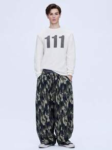 COUREZ Pantalon cargo unisexe pour femmes et hommes, imprimé camouflage, jambes larges et amples, style vintage Y2K, 100% coton - Multicolore - Voir 4