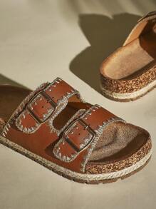 SHUZIA 女士简约厚底双扣凉鞋 - 紫紅色 - 查看 7