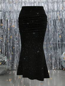 Große Größen Maxirock in Meerjungfrauenform mit Glanz und Raffungen für Damen, elegant