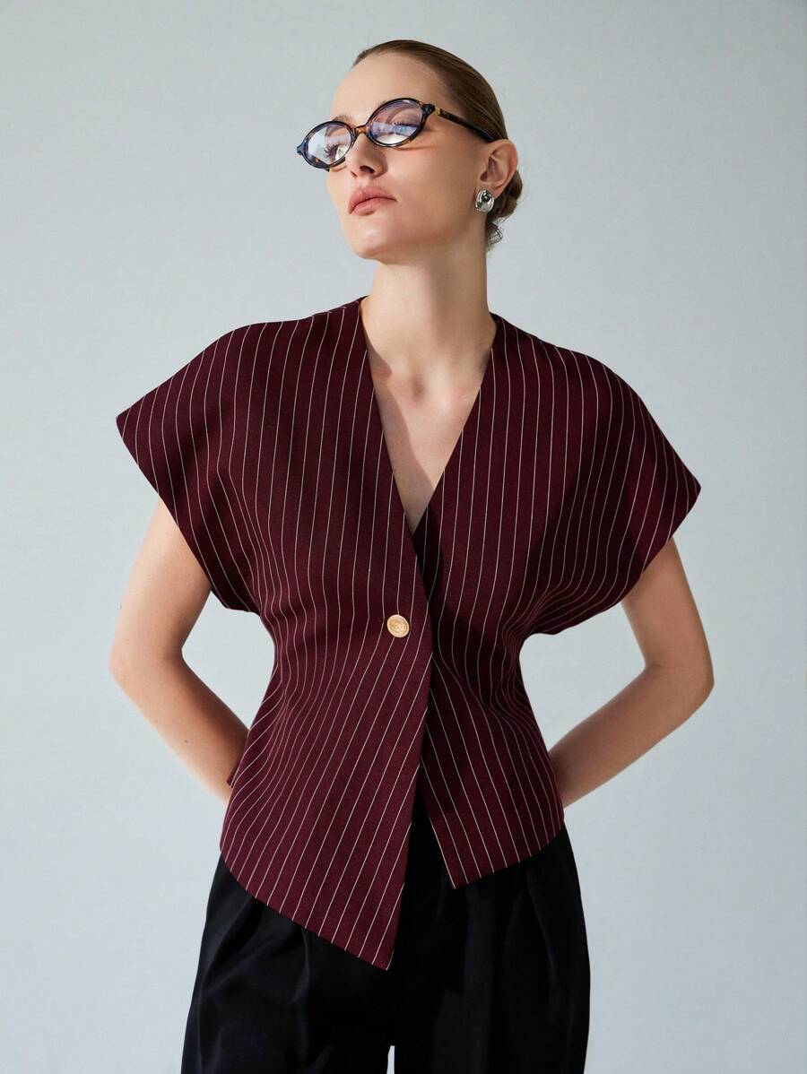 Aveloria Modichic Áo cánh không tay cổ chữ V tay Dolman cỡ lớn tối giản dành cho người đi làm cao cấp, đơn hàng khuy hở phía trước, viền áo bất đối xứng, dành cho nữ, phù hợp cho mùa hè và mùa thu - Nhiều màu - Xem 1