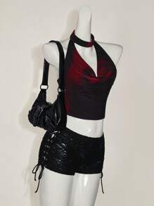 SHEIN ICON Áo ba lỗ hở vai in họa tiết lưới nhuộm loang Y2K Summer Going Out Club Concert màu đen và đỏ phong cách miền Tây Hippie dành cho nữ - Nhiều màu - Xem 3