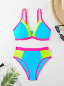 Slaydiva 女士拼色性感比基尼泳装套装