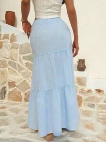 SHEIN Unity Women's Blue Plaid & Colorful Polka Dot Patchwork A-Line Skirt, Stylish Design For Spring/Summer Fall Cloth For Women - Blue - View 2