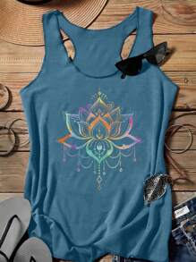 EMERY ROSE Women's Casual Minimalist Watercolor Colorful Henna Pattern Fitted Racerback Tank Top, Summer Back To School - Dusty Blue - View 1