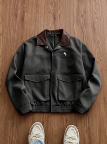 SWAVVY Men's Woven Fashion Casual Loose Open Front Patchwork Jacket, Everyday Wear For Young, School