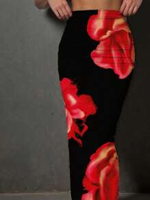 Slaydiva 2pcs Set: Casual Floral Print Short T-Shirt And Skirt, Plus Size, Summer Two Pieces Outfit Women Skirt Women 2 Pieces Outfits - Multicolor - View 2