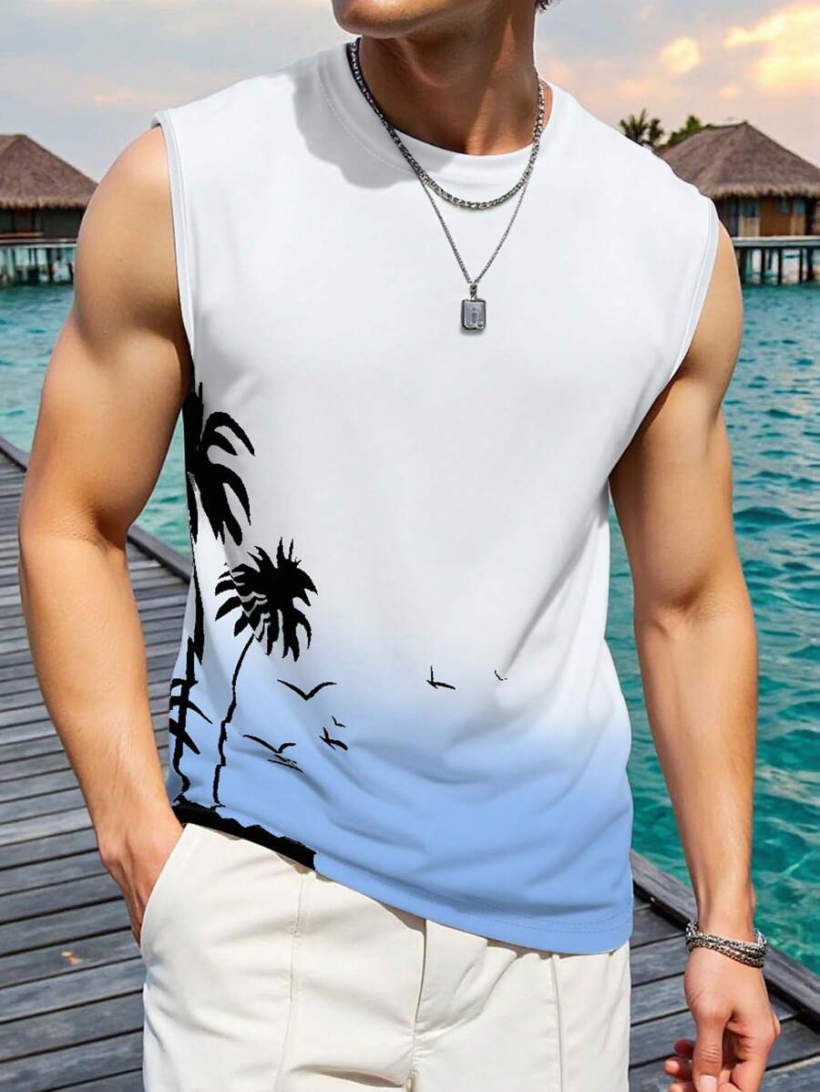 Manfinity Chillmode Men's Simplistic Fashion Tank Top Suitable For Summer Beach Vacation - Multicolor - View 1