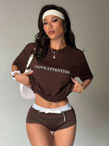 StreetHx 简约印花休闲女式 T 恤，时尚春夏