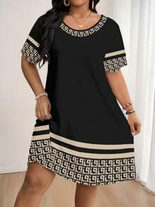 EMERY ROSE Robe imprimée fleurs géométriques classique grande taille, convient pour l'été