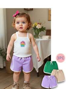 3pcs/Pack Baby Toddler Summer Casual Comfortable Shorts, Multi-Color, Drawstring Waist, Suitable For Home & Outdoor Play
