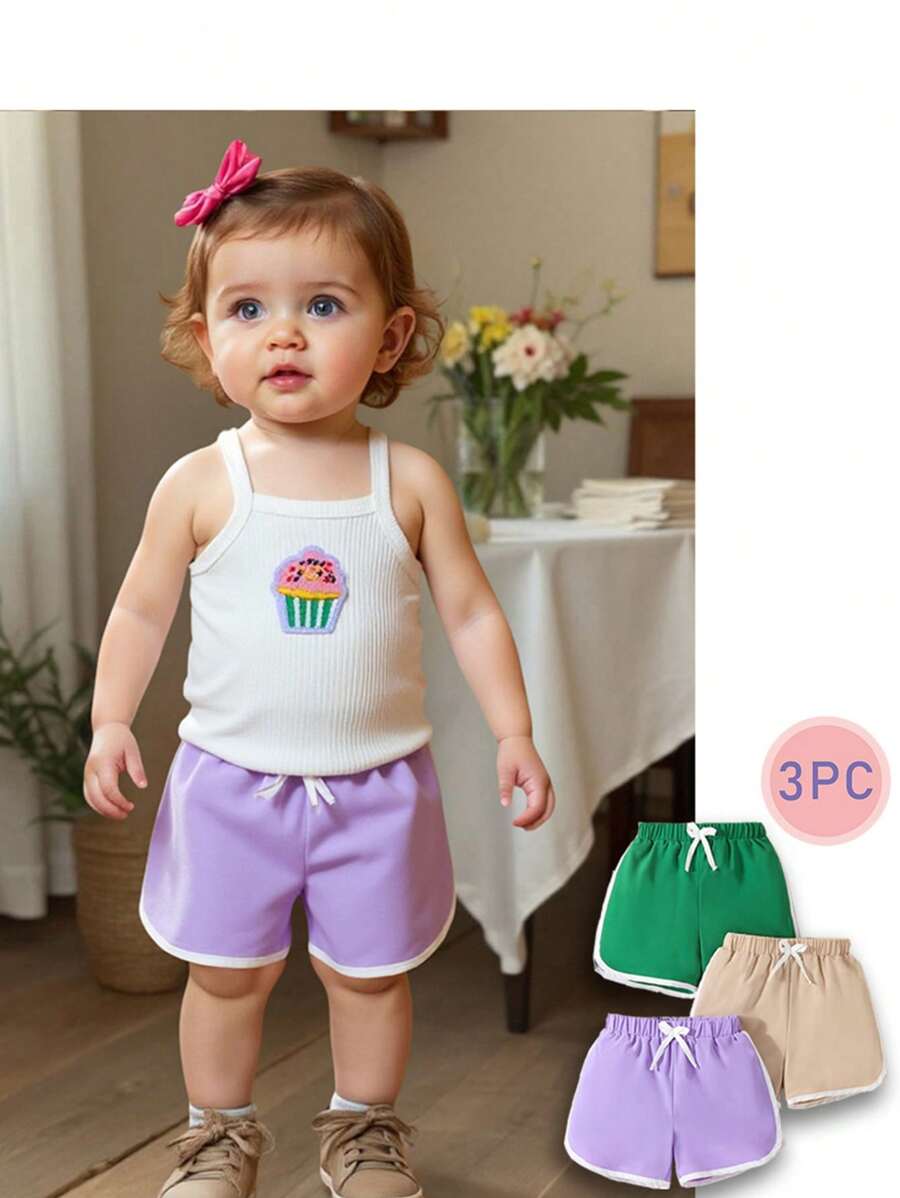 3pcs/Pack Baby Toddler Summer Casual Comfortable Shorts, Multi-Color, Drawstring Waist, Suitable For Home & Outdoor Play