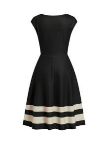 Ellevyn Váy đi làm thường ngày in họa tiết sọc dành cho nữ - Đen và trắng - Xem 4