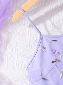 Sparklyn Tween Girl 花卉印花网眼优雅吊带连衣裙 - 紫色 - 查看 8