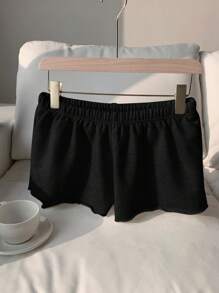 SHEIN EZwear 女士纯色简约休闲短裤，适合夏季 - 黑色 - 查看 3