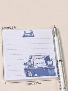 1 件/4 件（1 本/50 张）漫画猫便签，可爱卡通便签纸，类似好看的日记本材料书，留言遗忘笔记本，办公文具用品 - 彩色 - 查看 4