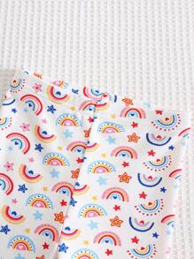 Cozy Pixies 2pcs/Set Baby Girl Heart Pattern Knit Soft Crew Neck Short Sleeve Top And Elasticated Waist Shorts - Pink - View 7